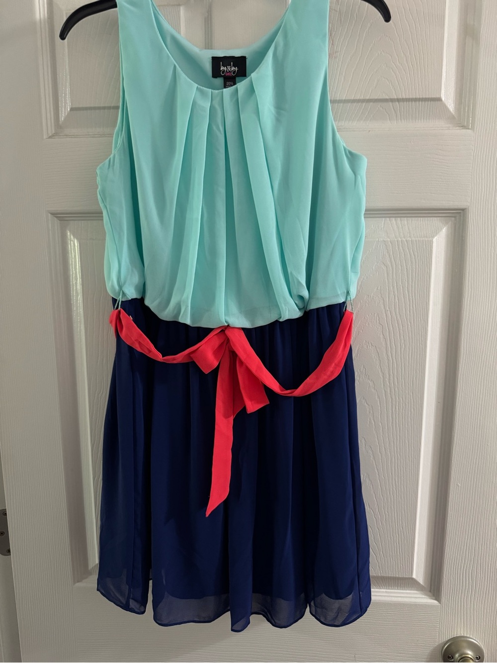 by & by Mint, Navy and Coral Colorblock Chiffon Dress